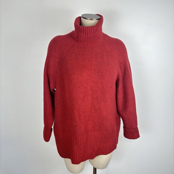 LL Bean Women's SuperSoft Waffle Sweater Turtleneck Rustic Red Size XL - Picture 2 of 10